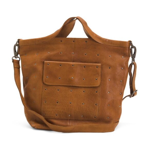 NEW Latico Leather Cognac Jagger Studded Crossbody Tote - Picture 1 of 10